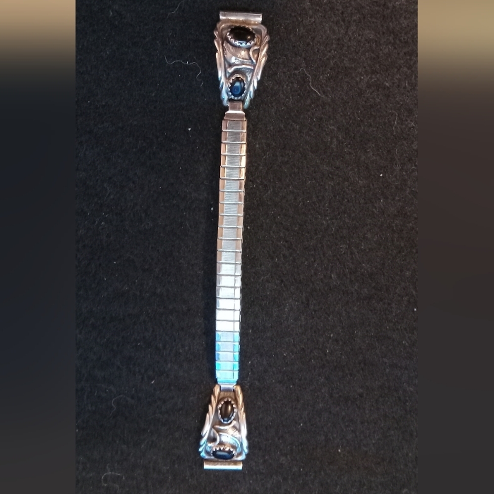 Navajo Sterling Silver And Black Onyx Womans Watch Band
